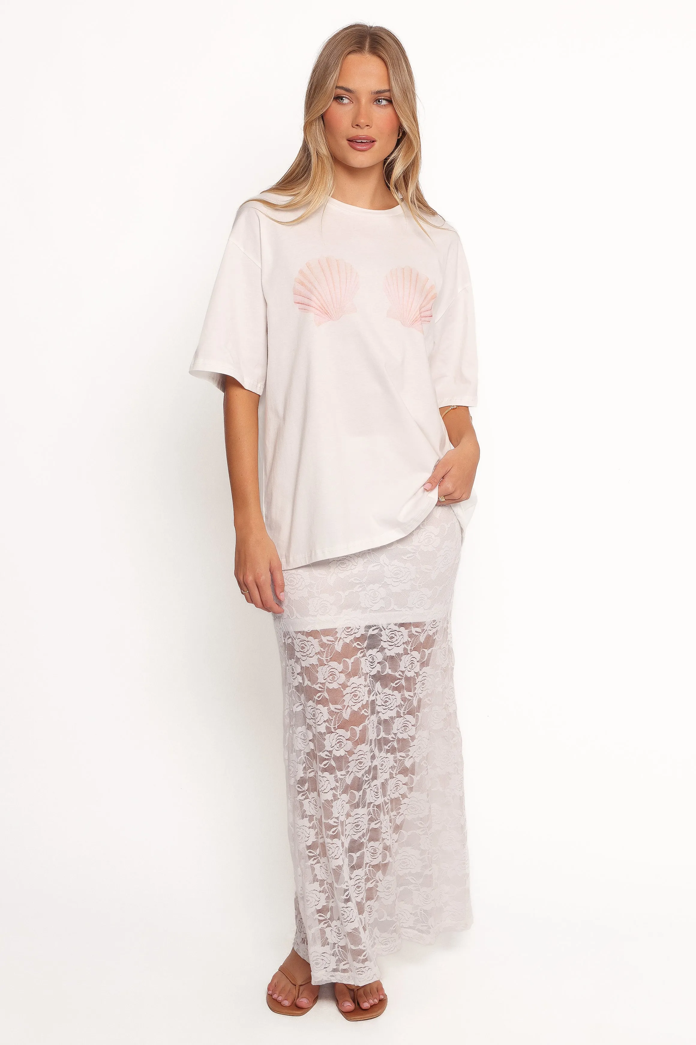Laken Sheer Lace Maxi Skirt - White