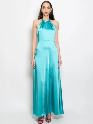 Long American Dress in Green Satin