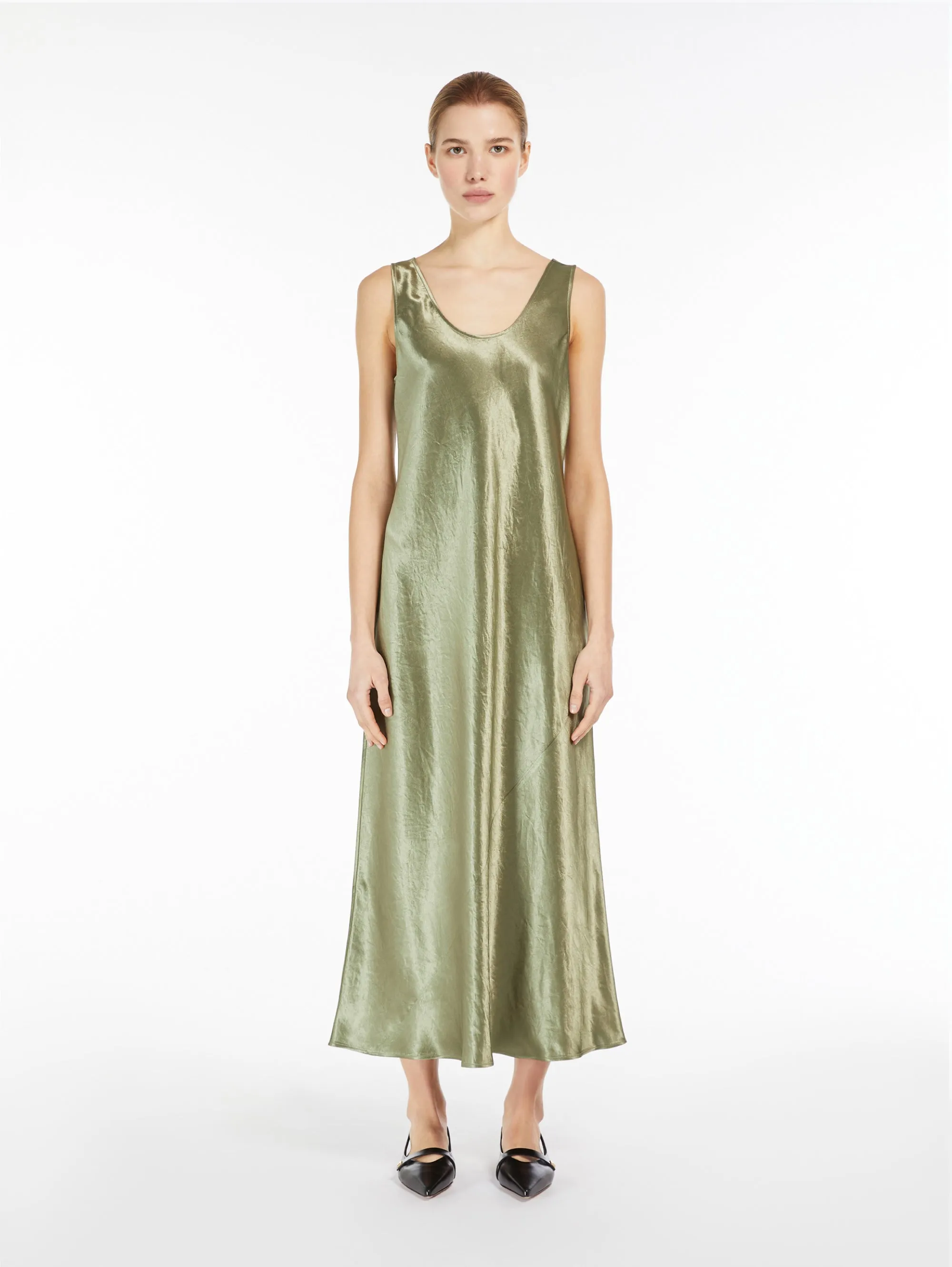 Long Dress in Glossy Dove Grey Satin