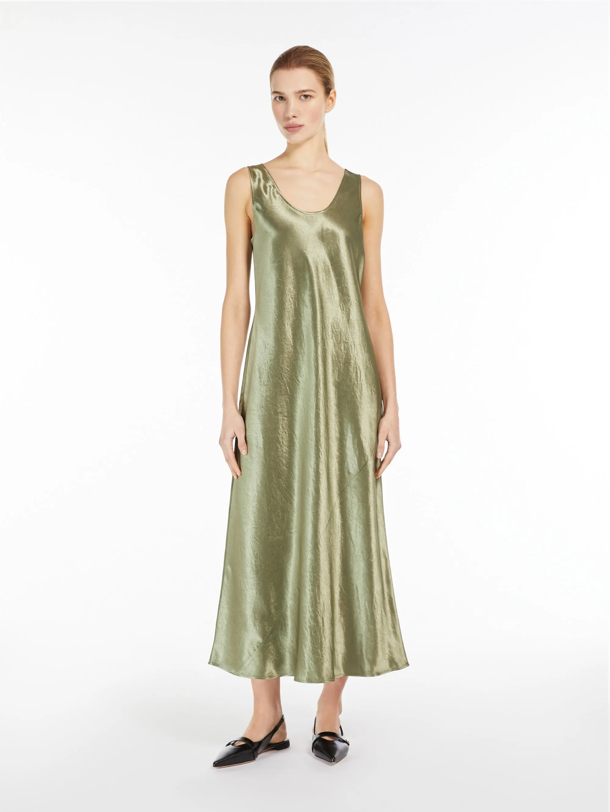 Long Dress in Glossy Dove Grey Satin