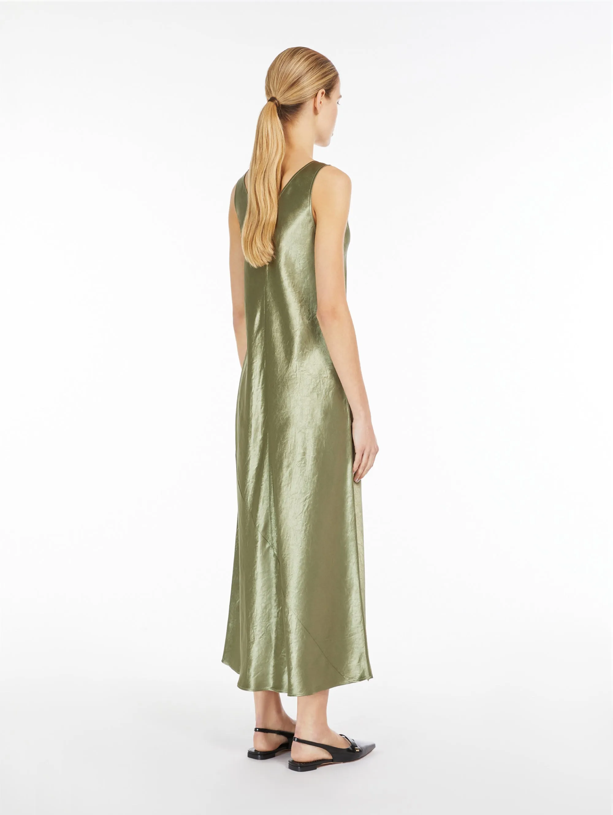Long Dress in Glossy Dove Grey Satin