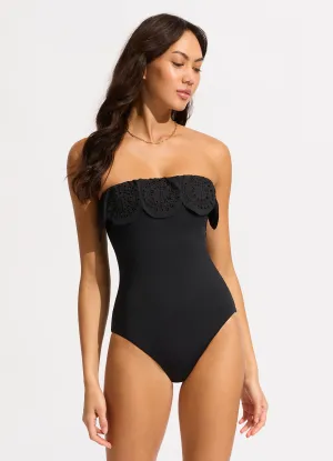 Lulu Bandeau One Piece with Flounce - Black