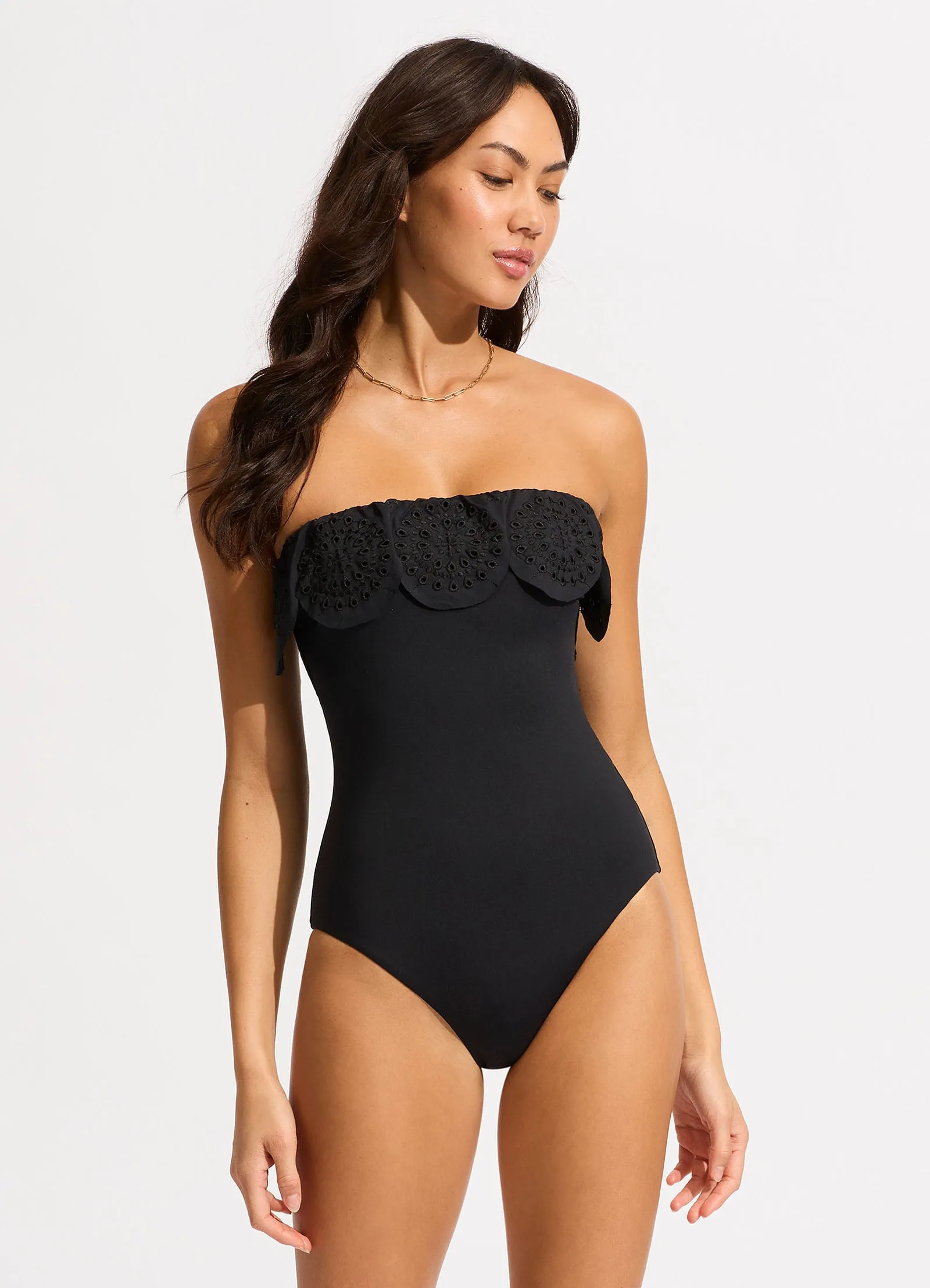 Lulu Bandeau One Piece with Flounce - Black