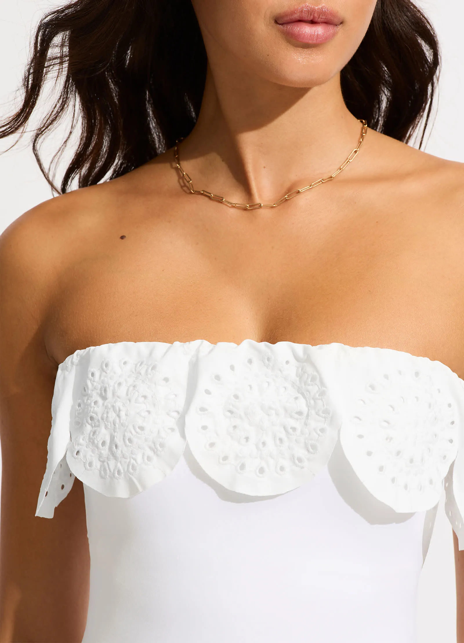 Lulu Bandeau One Piece with Flounce - White