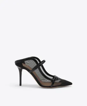 Maureen 85 Black Mesh Heeled Mules