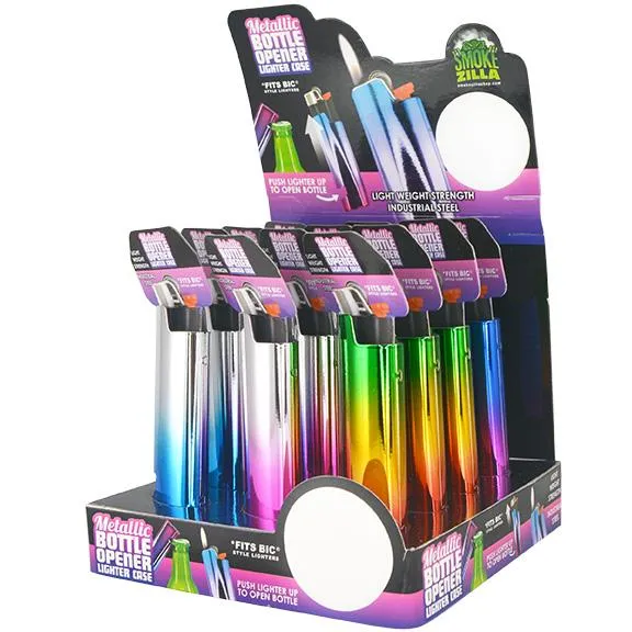 Metallic Metal Lighter Case with Bottle Opener - 12 Pieces Per Retail Ready Display 25437