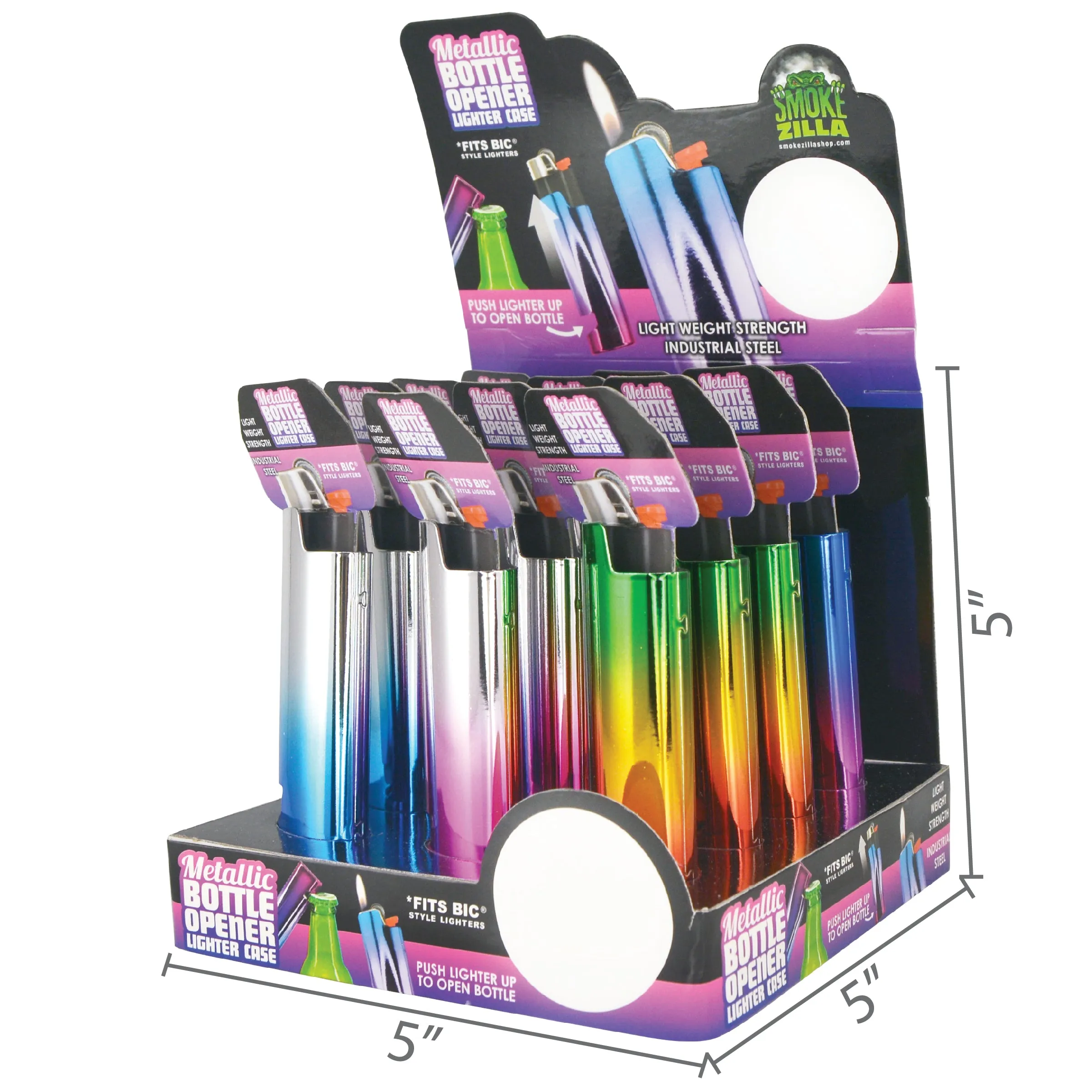 Metallic Metal Lighter Case with Bottle Opener - 12 Pieces Per Retail Ready Display 25437