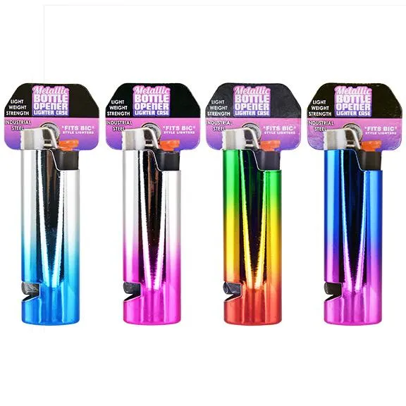 Metallic Metal Lighter Case with Bottle Opener - 12 Pieces Per Retail Ready Display 25437