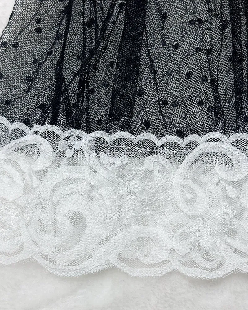 Plus Size Sheer Lace Patchwork Maid Set