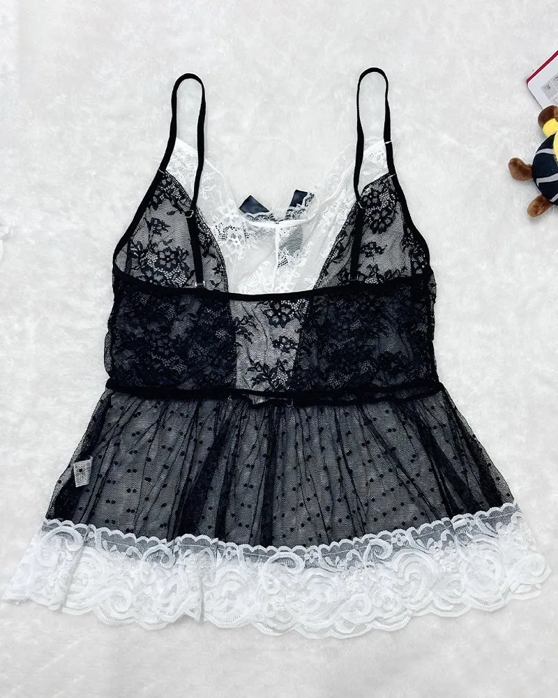 Plus Size Sheer Lace Patchwork Maid Set