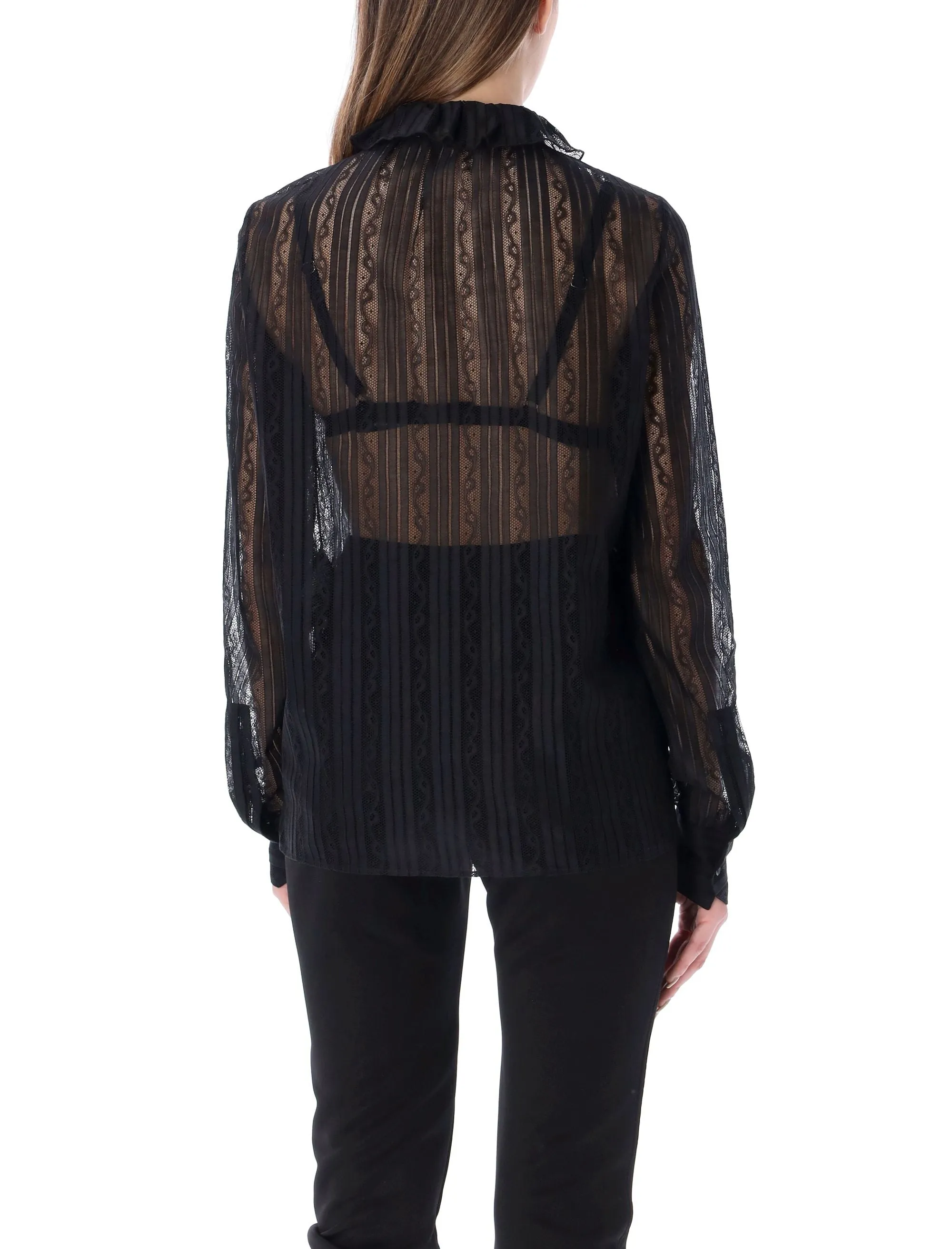 Saint Laurent Sheer Lace Bow Detailed Blouse