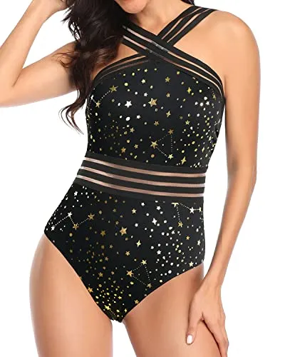 Slimming Silhouette Design Sexy One Piece Swimsuits-Gold Stars