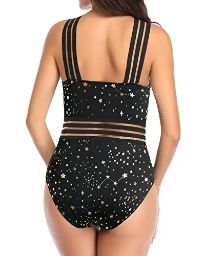 Slimming Silhouette Design Sexy One Piece Swimsuits-Gold Stars
