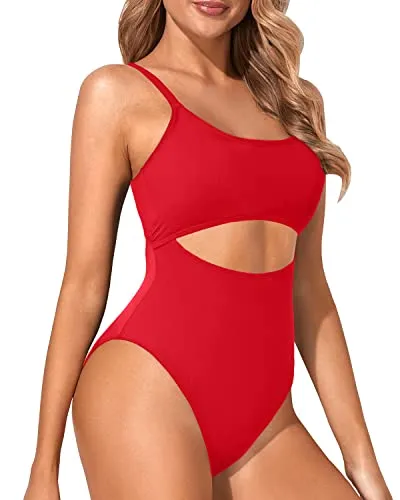 Strappy Cutout Lace Up One Piece Bathing Suit For Women-Red