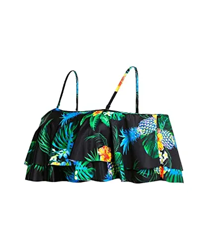 Stylish Removable Flounce Swimsuit Top For Women-Black Pineapple