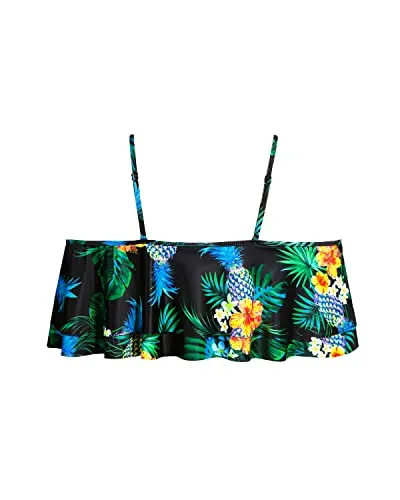 Stylish Removable Flounce Swimsuit Top For Women-Black Pineapple