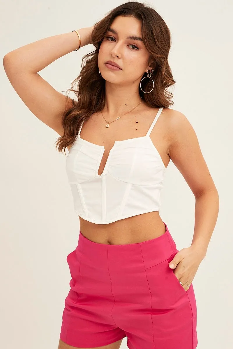 White V Wired Mesh Corset Top