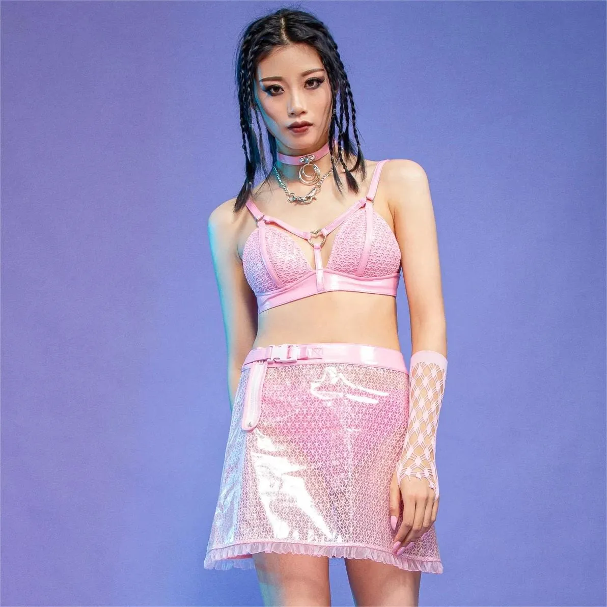 Women's Grunge Sheer  Lace-trimmed Short Skirt