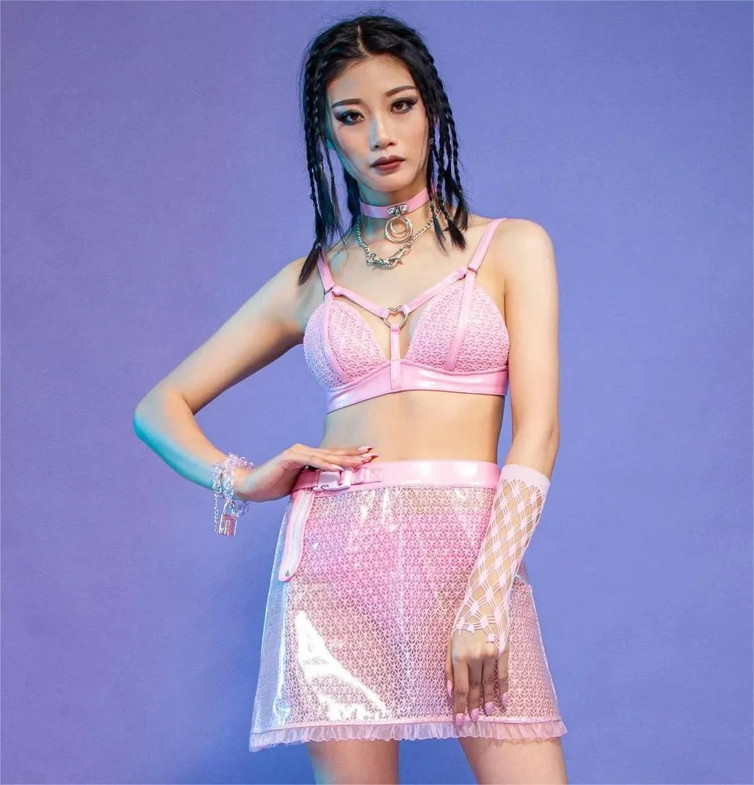 Women's Grunge Sheer  Lace-trimmed Short Skirt