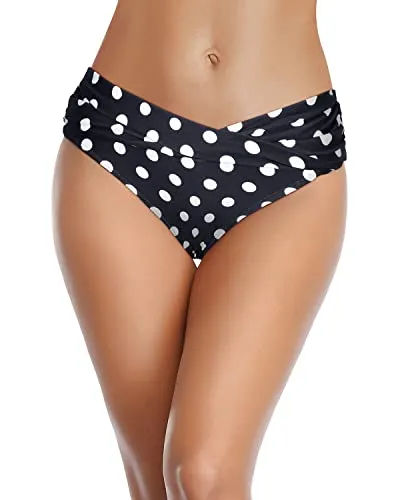 Women's Ruched V Cut Swimsuit Bottoms-Black Dot