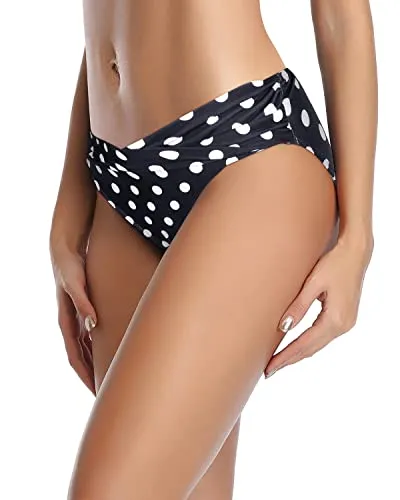 Women's Ruched V Cut Swimsuit Bottoms-Black Dot